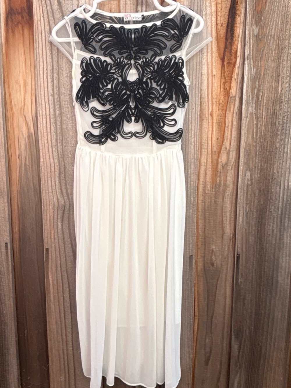 RED Valentino 2010’s Soutache Mesh White Maxi Dress w/Appliqué Bodice , M ,$210